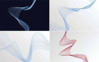 Set of 4 geometric wave pattern background Abstract waving line vector