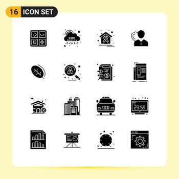 Pack of 16 Modern Solid Glyphs Signs and Symbols for Web Print Media such as person employee server security health Editable Vector Design Elements