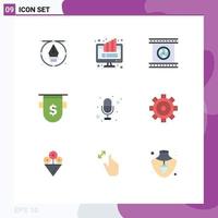 Universal Icon Symbols Group of 9 Modern Flat Colors of currency badges monitor special photographic lenses Editable Vector Design Elements