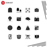 Group of 16 Solid Glyphs Signs and Symbols for light bulb modern photo camera Editable Vector Design Elements