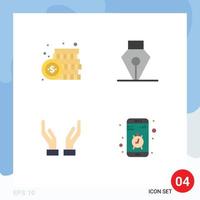 Modern Set of 4 Flat Icons and symbols such as coin caring money pen app Editable Vector Design Elements