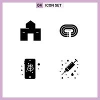 Solid Glyph Pack of 4 Universal Symbols of building earth hut stadium mobile Editable Vector Design Elements