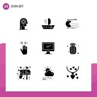 Group of 9 Solid Glyphs Signs and Symbols for arrow gesture vessel hand gaming Editable Vector Design Elements