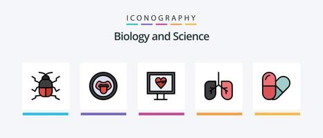 la línea de biología llenó el paquete de 5 íconos que incluye . laboratorio. pulmones. droga. diseño de iconos creativos vector