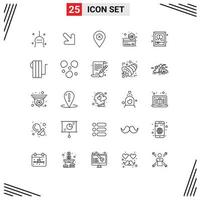 Line Pack of 25 Universal Symbols of night gift location secure credit card Editable Vector Design Elements