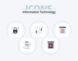 paquete de iconos planos de tecnología de la información 5 diseño de iconos. computadora. audio. notificación. seguridad. seguro vector