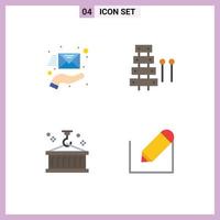 4 Universal Flat Icon Signs Symbols of email box support music container Editable Vector Design Elements