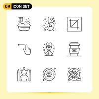 User Interface Pack of 9 Basic Outlines of cook avatar interface left gestures Editable Vector Design Elements