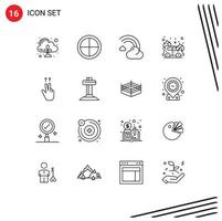 conjunto de 16 iconos de interfaz de usuario modernos signos de símbolos para elementos de diseño vectorial editables de coche de bombero llenos de dedos vector