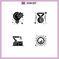 Modern Set of 4 Solid Glyphs Pictograph of bulb atoumated planning coins arm Editable Vector Design Elements