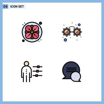 Mobile Interface Filledline Flat Color Set of 4 Pictograms of flower person fancy glasses abilities chat Editable Vector Design Elements