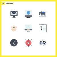 símbolos de iconos universales grupo de 9 colores planos modernos de educación hardware elefante portátil huevo elementos de diseño vectorial editables vector