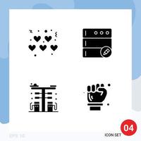 Stock Vector Icon Pack of 4 Line Signs and Symbols for hearts gas database city labour hand Editable Vector Design Elements