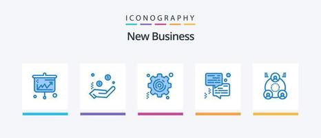 nuevo paquete de iconos de negocios azul 5 que incluye empleado. impresora. mano. comunicación. burbuja. diseño de iconos creativos vector