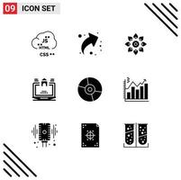 Mobile Interface Solid Glyph Set of 9 Pictograms of real laptop right holi diwali Editable Vector Design Elements