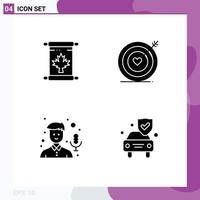 Pictogram Set of 4 Simple Solid Glyphs of note mic leaf heart recorder Editable Vector Design Elements