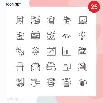User Interface Pack of 25 Basic Lines of landscape gallery battery product method Editable Vector Design Elements