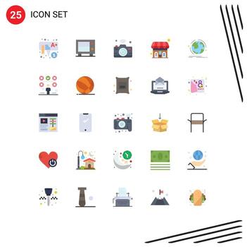 25 Universal Flat Color Signs Symbols of discover globe image wc public Editable Vector Design Elements