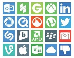 paquete de 20 íconos de redes sociales que incluye mail gmail utorrent blackberry brightkite vector