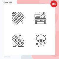 Pack of 4 creative Filledline Flat Colors of tablet medicine home desk chinese Editable Vector Design Elements