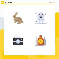 4 Thematic Vector Flat Icons and Editable Symbols of bunny camera rabbit horror photo Editable Vector Design Elements