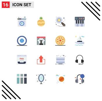 conjunto de colores planos de interfaz móvil de 16 pictogramas de análisis de datos de países del mundo vacaciones de piano paquete editable de elementos de diseño de vectores creativos