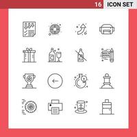 Set of 16 Vector Outlines on Grid for present gift target dinner bag Editable Vector Design Elements