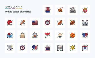 paquete de iconos de estilo lleno de línea de 25 estados unidos vector