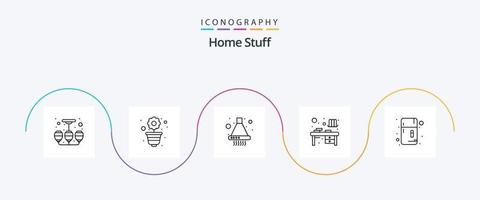 paquete de iconos de la línea 5 de artículos para el hogar que incluye nevera. expediente de estudio. extractor. mesa. escritorio vector