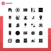 Group of 25 Modern Solid Glyphs Set for bath toilet food script computer Editable Vector Design Elements