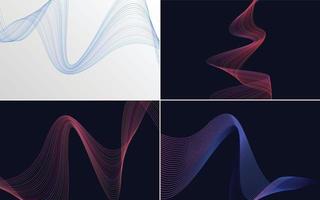 Set of 4 geometric wave pattern background Abstract waving line vector