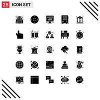 25 Universal Solid Glyphs Set for Web and Mobile Applications coin speaker computer party audio Editable Vector Design Elements