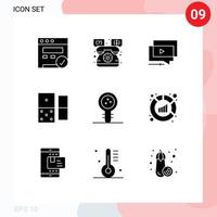 Modern Set of 9 Solid Glyphs Pictograph of knowledge biology youtube dominoes casino Editable Vector Design Elements