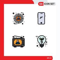 Pack of 4 Modern Filledline Flat Colors Signs and Symbols for Web Print Media such as focus ad user mobile advertising Editable Vector Design Elements