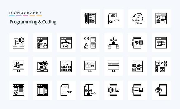 paquete de iconos de 25 líneas de programación y codificación vector