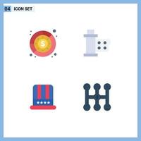 Mobile Interface Flat Icon Set of 4 Pictograms of budget reel profit film cap Editable Vector Design Elements