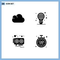 Mobile Interface Solid Glyph Set of Pictograms of cloud video protection light bulb cyber Editable Vector Design Elements