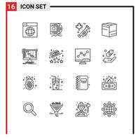 Pictogram Set of 16 Simple Outlines of application e mining delivery box Editable Vector Design Elements