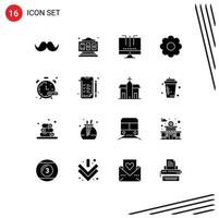 Pack of 16 Modern Solid Glyphs Signs and Symbols for Web Print Media such as hobbies romantic connections pot search Editable Vector Design Elements