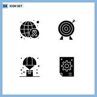 4 Thematic Vector Solid Glyphs and Editable Symbols of awareness delivery world investment parachute Editable Vector Design Elements