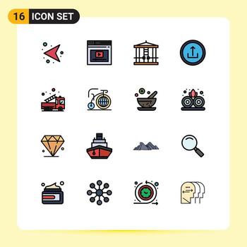 Set of 16 Commercial Flat Color Filled Lines pack for navigation interface video basic murder Editable Creative Vector Design Elements