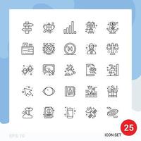 Modern Set of 25 Lines Pictograph of hands flower phone expand hobbies Editable Vector Design Elements