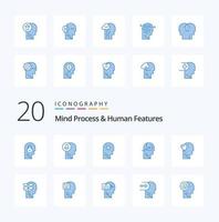 20 Mind Process And Human Features Blue Color icon Pack like head skill knowledge learning mind vector