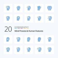 20 Mind Process And Human Features Blue Color icon Pack like head skill knowledge learning mind vector