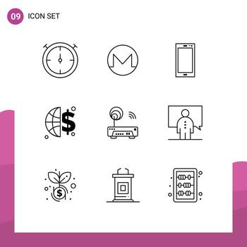 9 User Interface Outline Pack of modern Signs and Symbols of technology electronic mobile device global invesment Editable Vector Design Elements