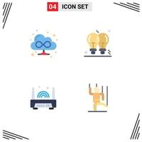 Set of 4 Vector Flat Icons on Grid for browser electronic bulb light bulb technology Editable Vector Design Elements