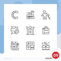 Editable Vector Line Pack of 9 Simple Outlines of shopping shopping blind location world Editable Vector Design Elements