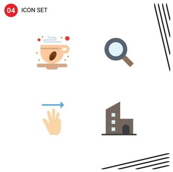 Mobile Interface Flat Icon Set of 4 Pictograms of coffee cup hand cursor leaf zoom right Editable Vector Design Elements