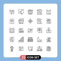 25 símbolos de signos de línea universales de elementos de diseño vectorial editables comerciales en línea de comida de la tienda de entrega vector