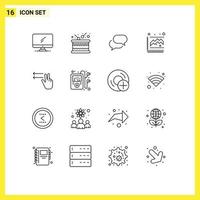 Universal Icon Symbols Group of 16 Modern Outlines of fingers growth sound graph mail Editable Vector Design Elements
